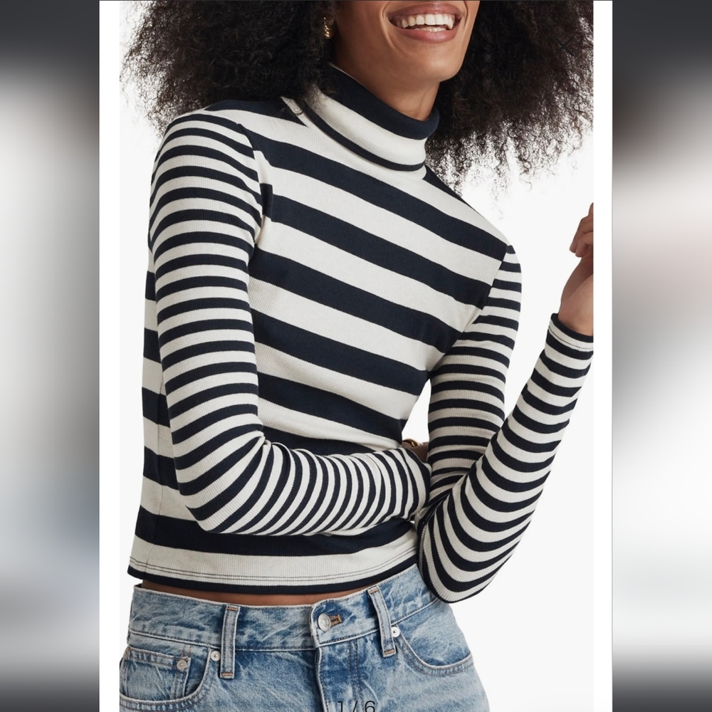 Madewell Stripe Rib Crop Turtleneck Large